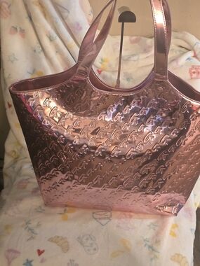 GLAMAHOLIC METALLIC PINK MONOGRAM MAXI TOTE